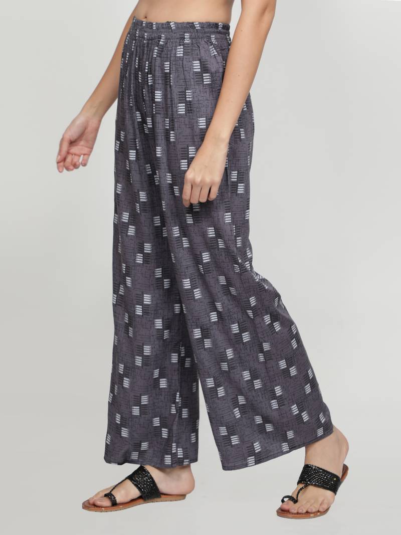 Grey printed rayon palazzo-pants