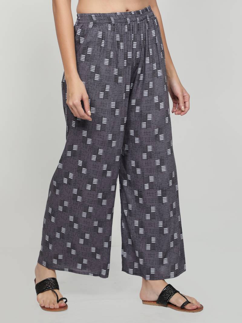 Grey printed rayon palazzo-pants