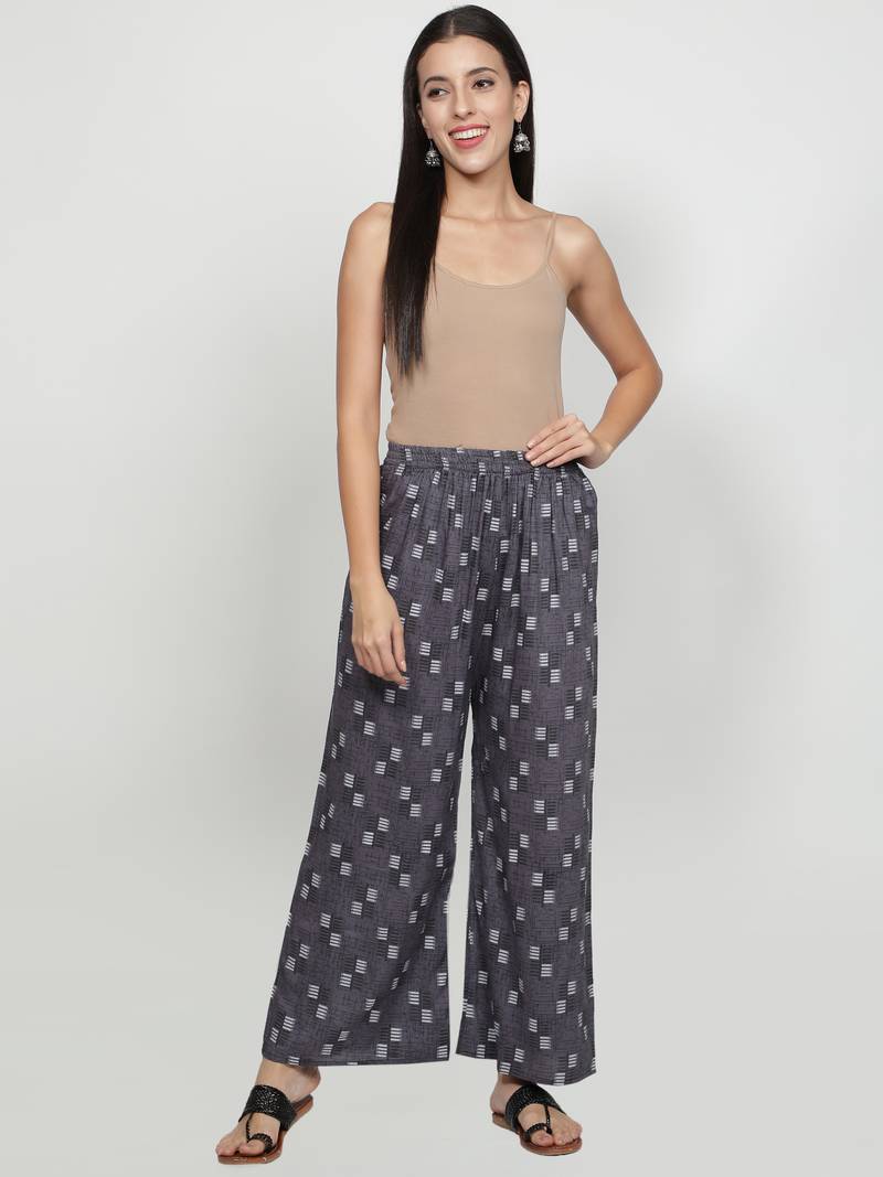 Grey printed rayon palazzo-pants