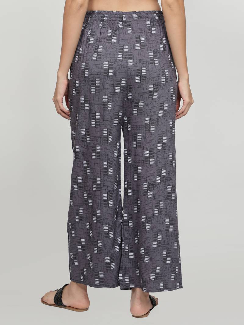 Grey printed rayon palazzo-pants