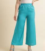 Turquoise plain rayon palazzo-pants