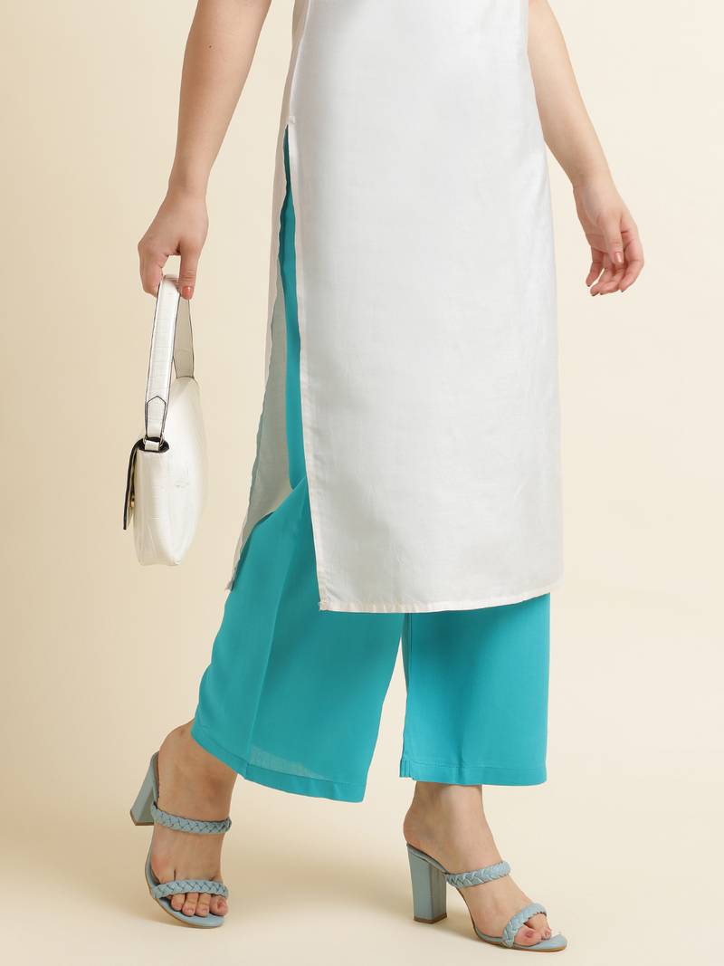 Turquoise plain rayon palazzo-pants