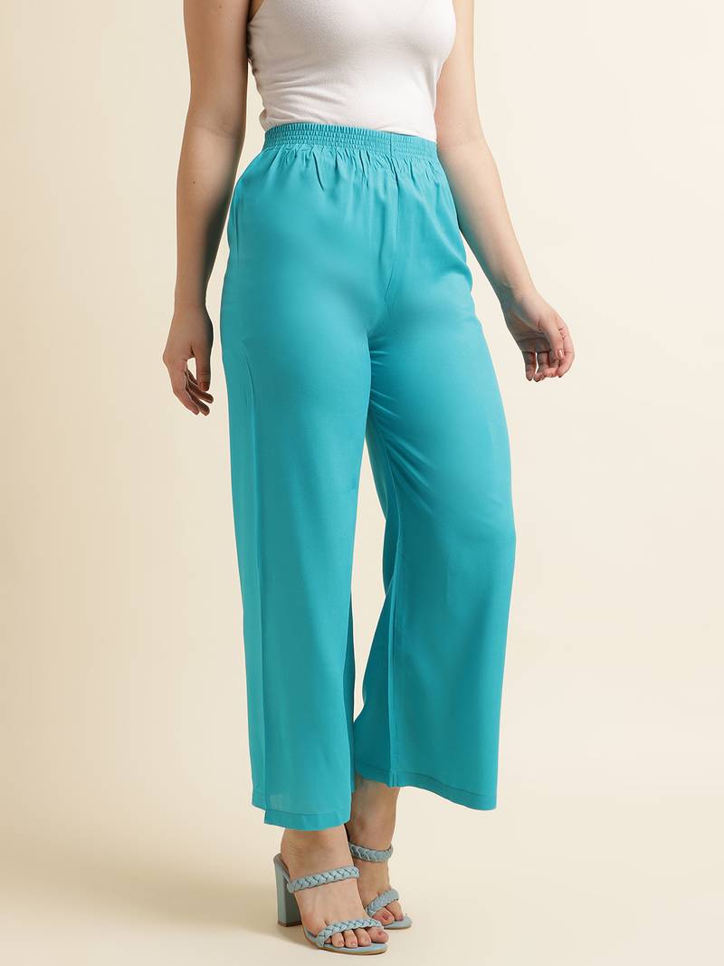 Turquoise plain rayon palazzo-pants