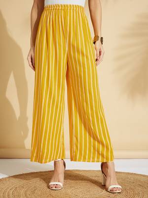 Mustard printed rayon palazzo-pants 1