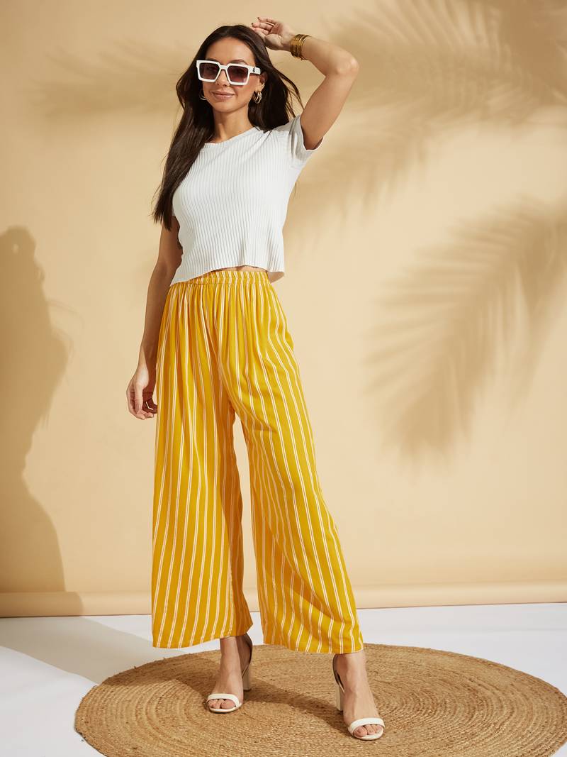 Mustard printed rayon palazzo-pants
