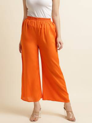 Orange plain rayon palazzo-pants 1