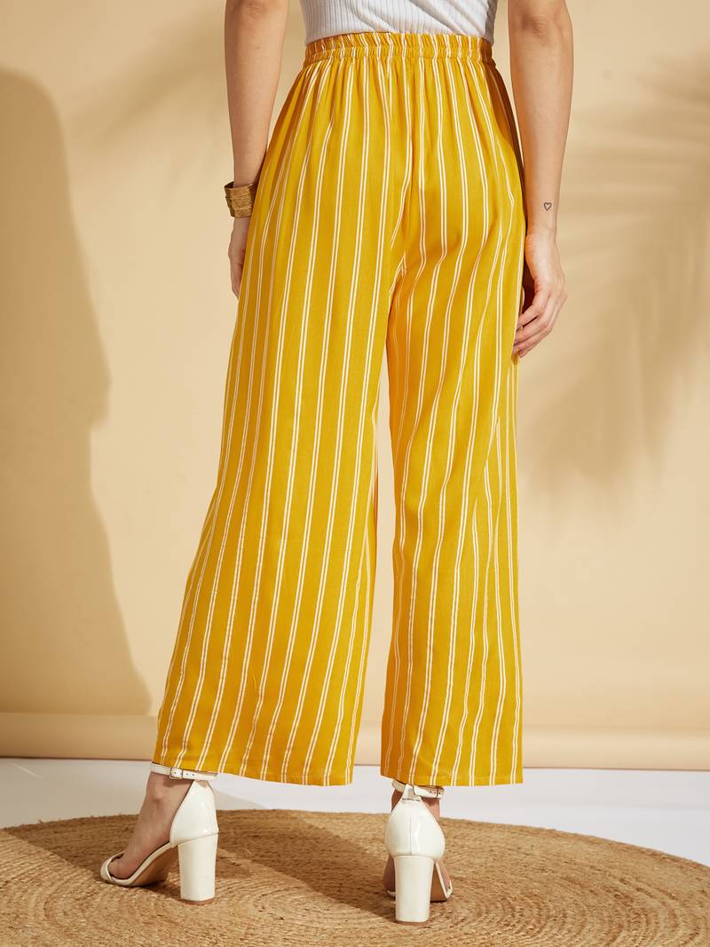 Mustard printed rayon palazzo-pants