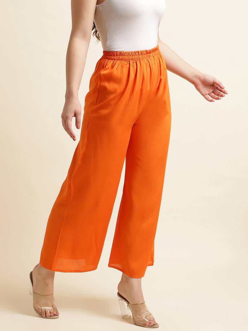 Orange plain rayon palazzo-pants