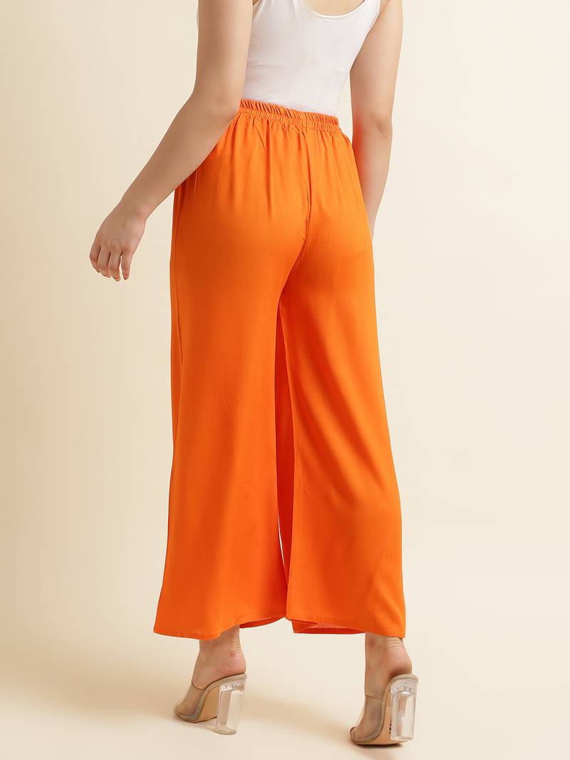 Orange plain rayon palazzo-pants