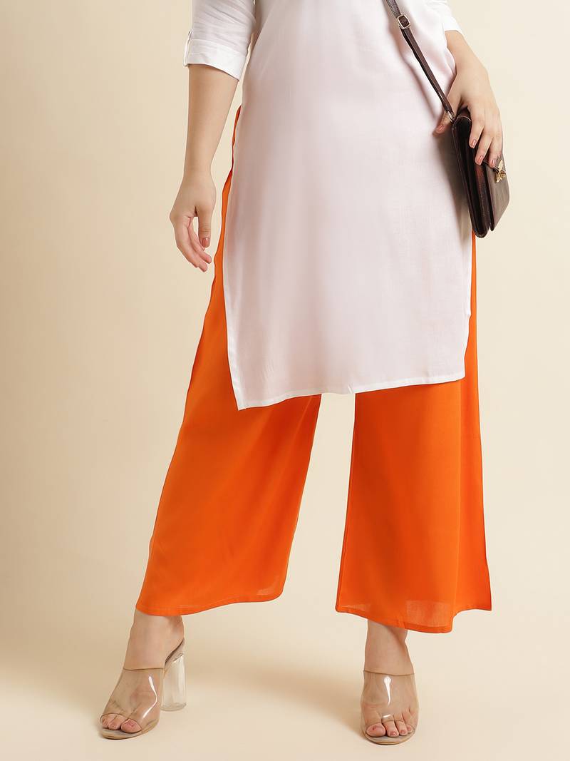 Orange plain rayon palazzo-pants