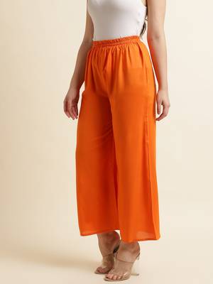 Orange plain rayon palazzo-pants 5