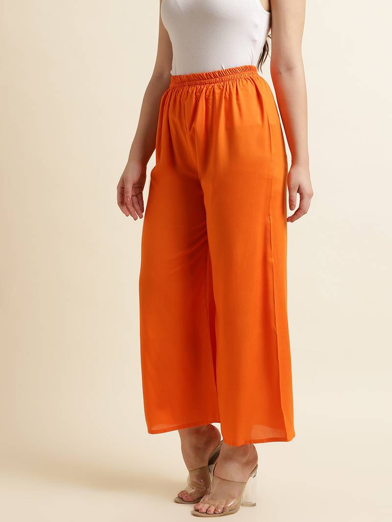 Orange plain rayon palazzo-pants