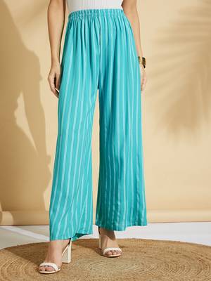 Turquoise printed rayon palazzo-pants 1