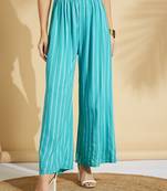 Turquoise printed rayon palazzo-pants