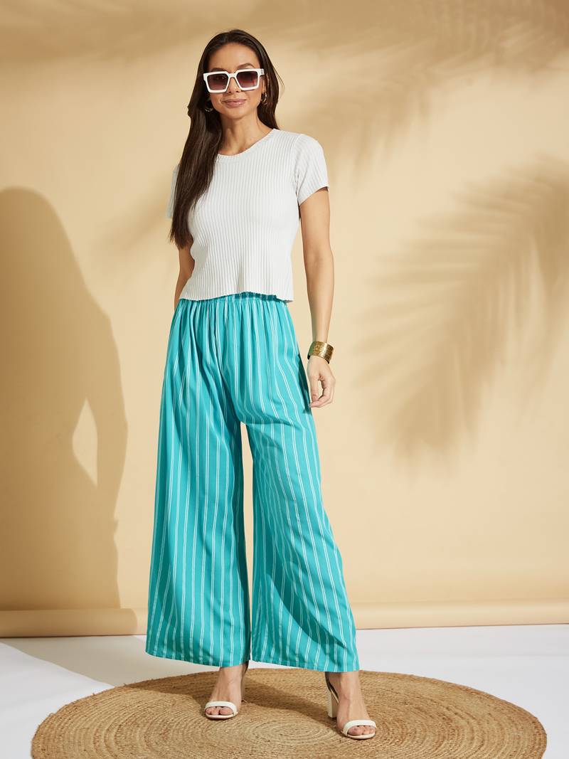 Turquoise printed rayon palazzo-pants