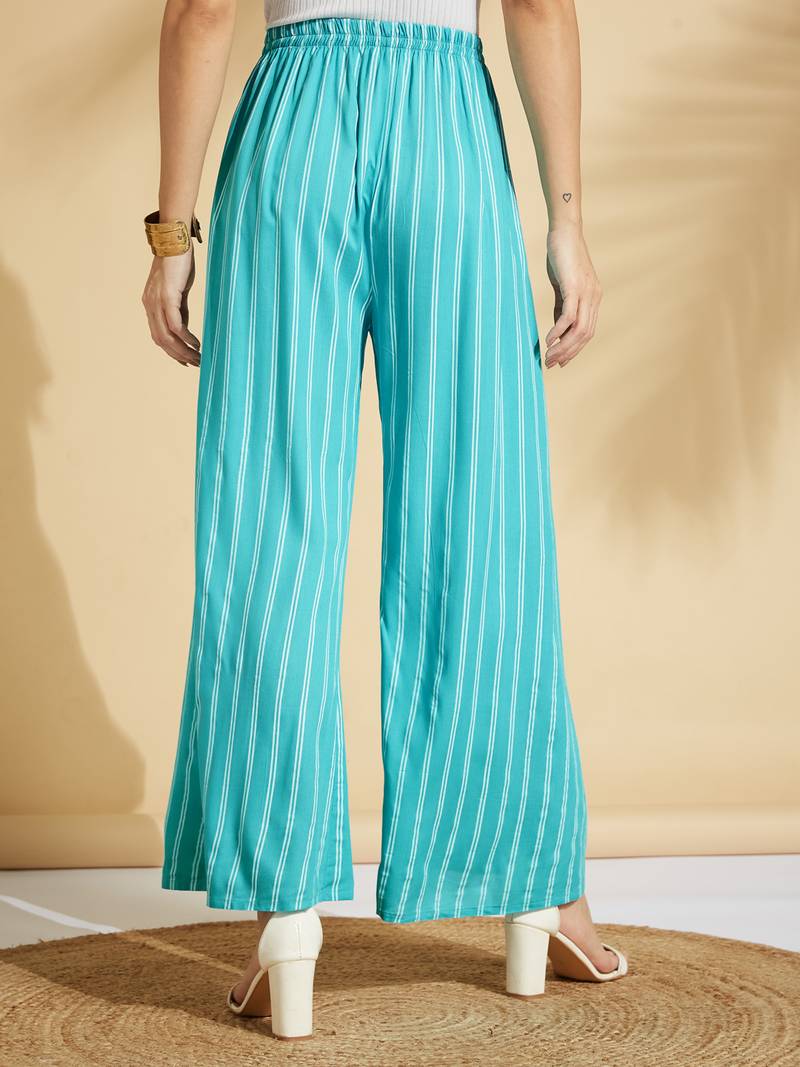 Turquoise printed rayon palazzo-pants