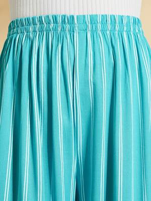 Turquoise printed rayon palazzo-pants 4