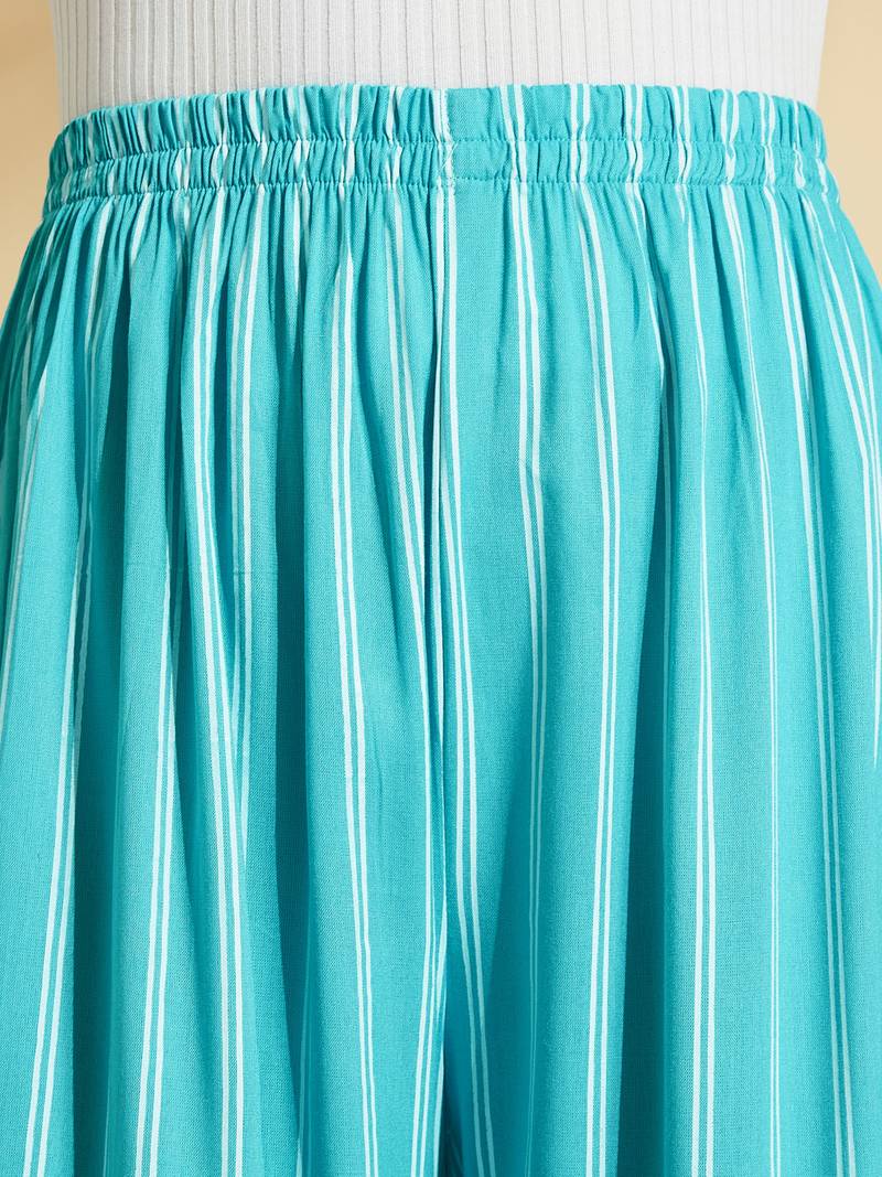 Turquoise printed rayon palazzo-pants