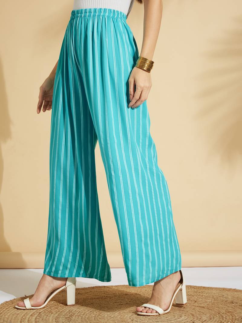 Turquoise printed rayon palazzo-pants