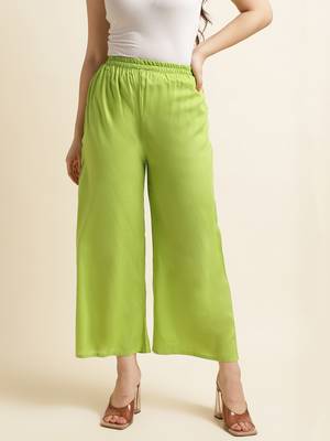 Lime plain rayon palazzo-pants 1
