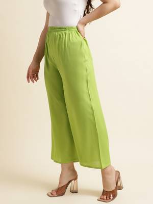 Lime plain rayon palazzo-pants 2