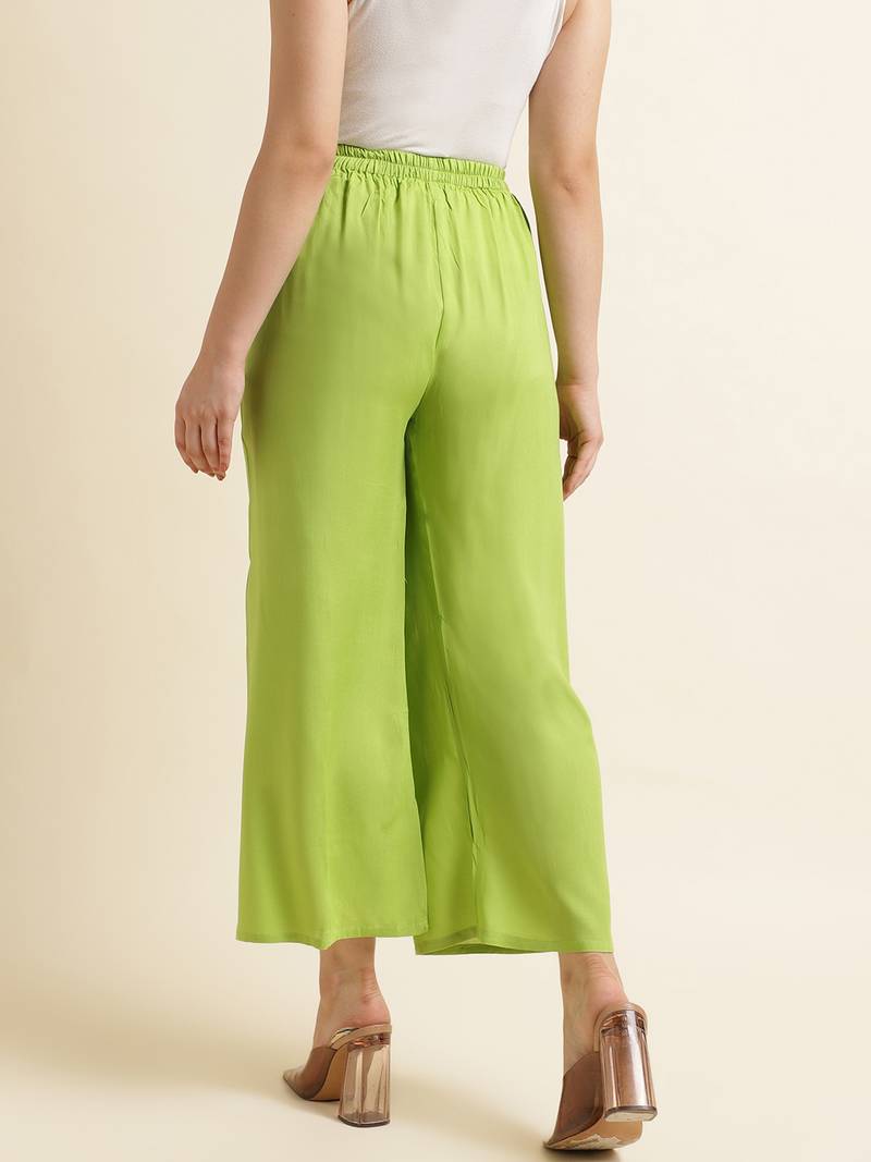 Lime plain rayon palazzo-pants