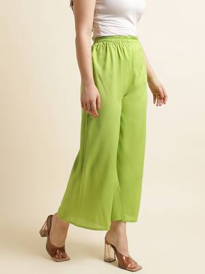 Lime plain rayon palazzo-pants 4
