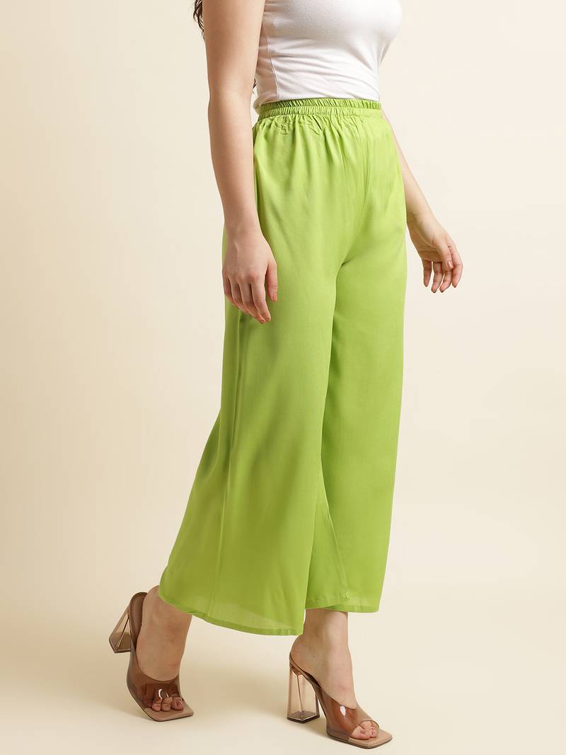 Lime plain rayon palazzo-pants