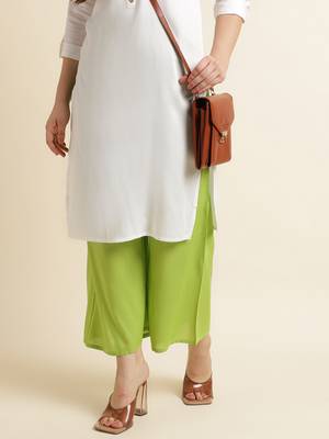 Lime plain rayon palazzo-pants 5