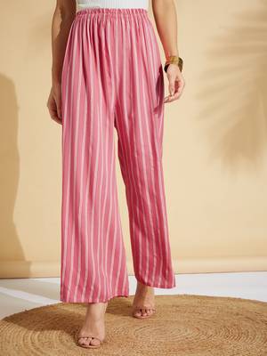 Pink printed rayon palazzo-pants 1