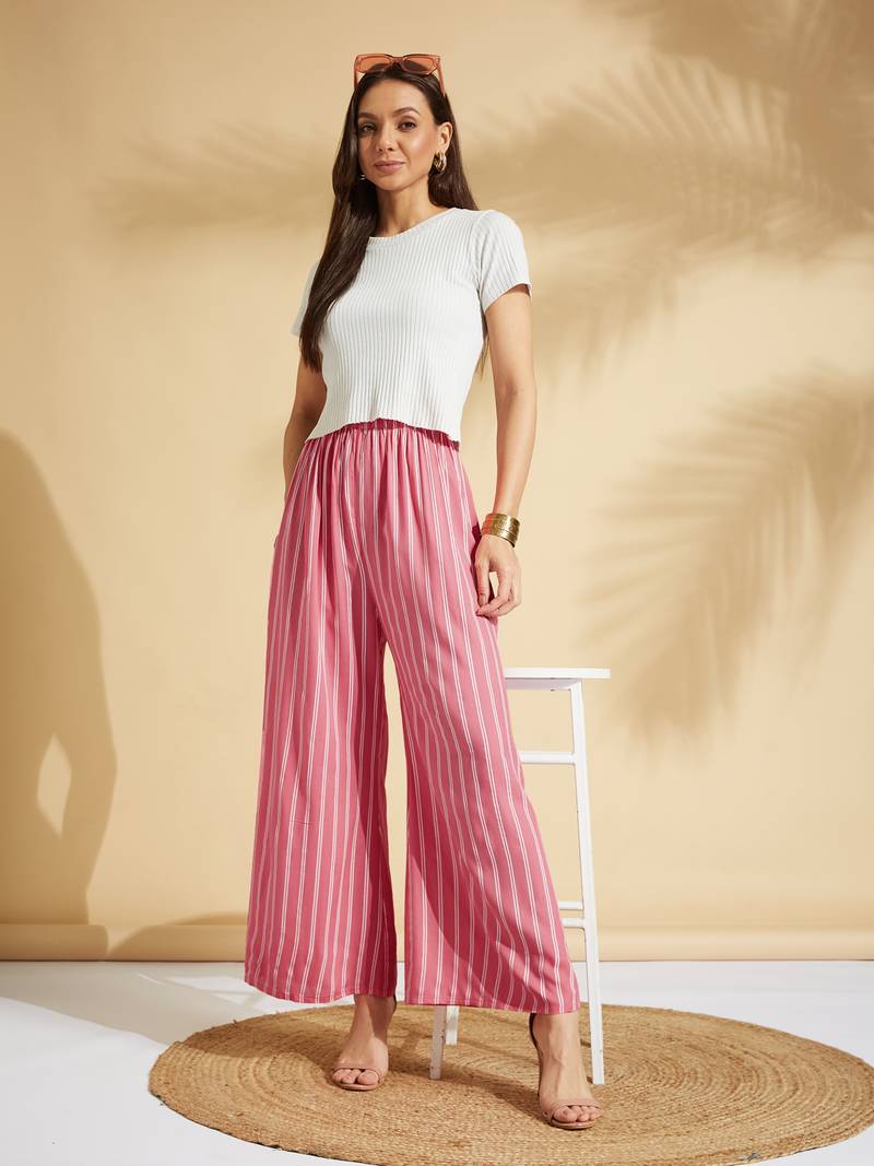 Pink printed rayon palazzo-pants