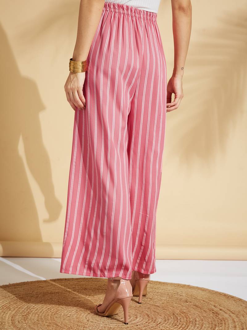 Pink printed rayon palazzo-pants