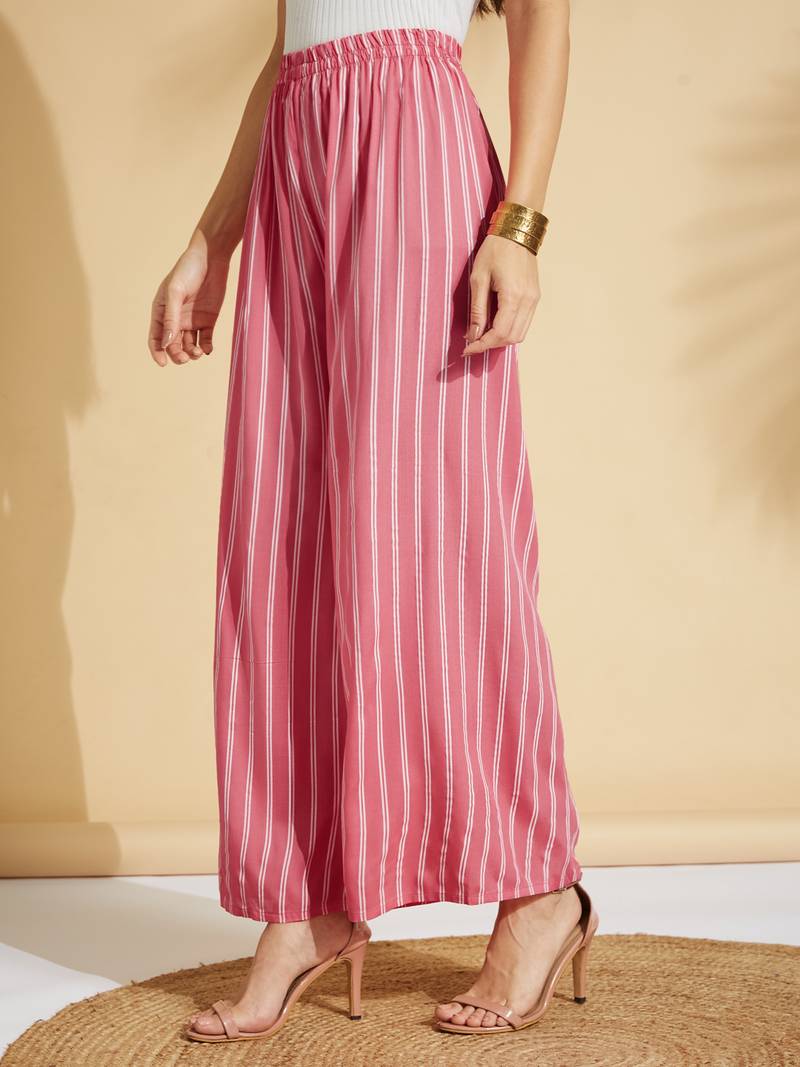 Pink printed rayon palazzo-pants