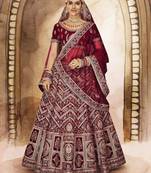 Maroon Thread, dori, zari, and sequins embroidered velvet lehenga choli for dulhan