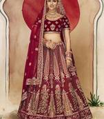 Maroon Thread, dori, zari, and sequins embroidered velvet lehenga choli for nuptial