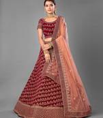 Maroon Dori embroidered velvet semi stitched lehenga