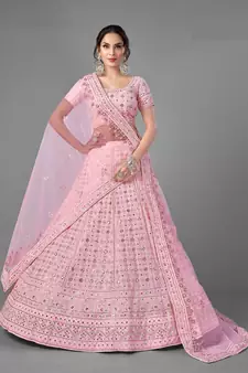 Pink embroidered georgette semi stitched lehenga