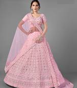 Pink Thread embroidered georgette Semi Stitched Lehenga