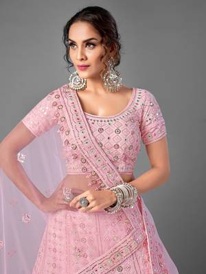 Pink Thread embroidered georgette Semi Stitched Lehenga 2
