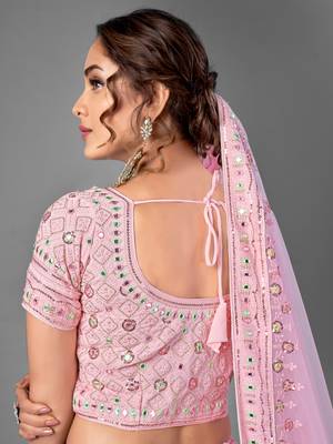 Pink Thread embroidered georgette Semi Stitched Lehenga 3