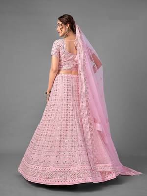 Pink Thread embroidered georgette Semi Stitched Lehenga 4