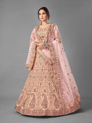 Peach Thread embroidered georgette Semi Stitched Lehenga 1