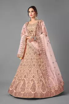 Peach embroidered georgette semi stitched lehenga