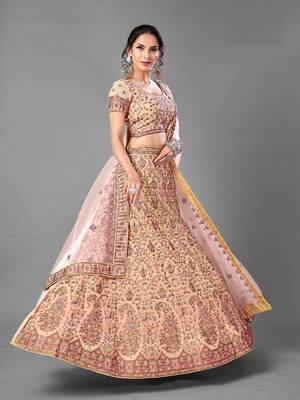 Peach Thread embroidered georgette Semi Stitched Lehenga 2