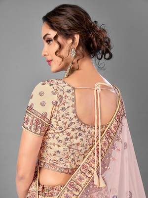 Peach Thread embroidered georgette Semi Stitched Lehenga 3