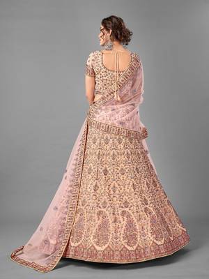 Peach Thread embroidered georgette Semi Stitched Lehenga 4