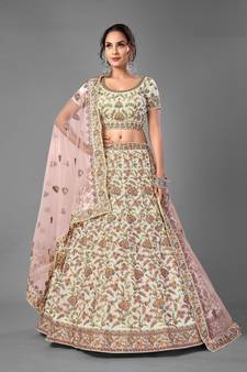 White embroidered georgette semi stitched lehenga