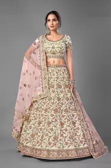 White embroidered georgette semi stitched lehenga