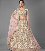 White Thread embroidered georgette Semi Stitched Lehenga