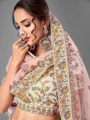 White Thread embroidered georgette Semi Stitched Lehenga 2